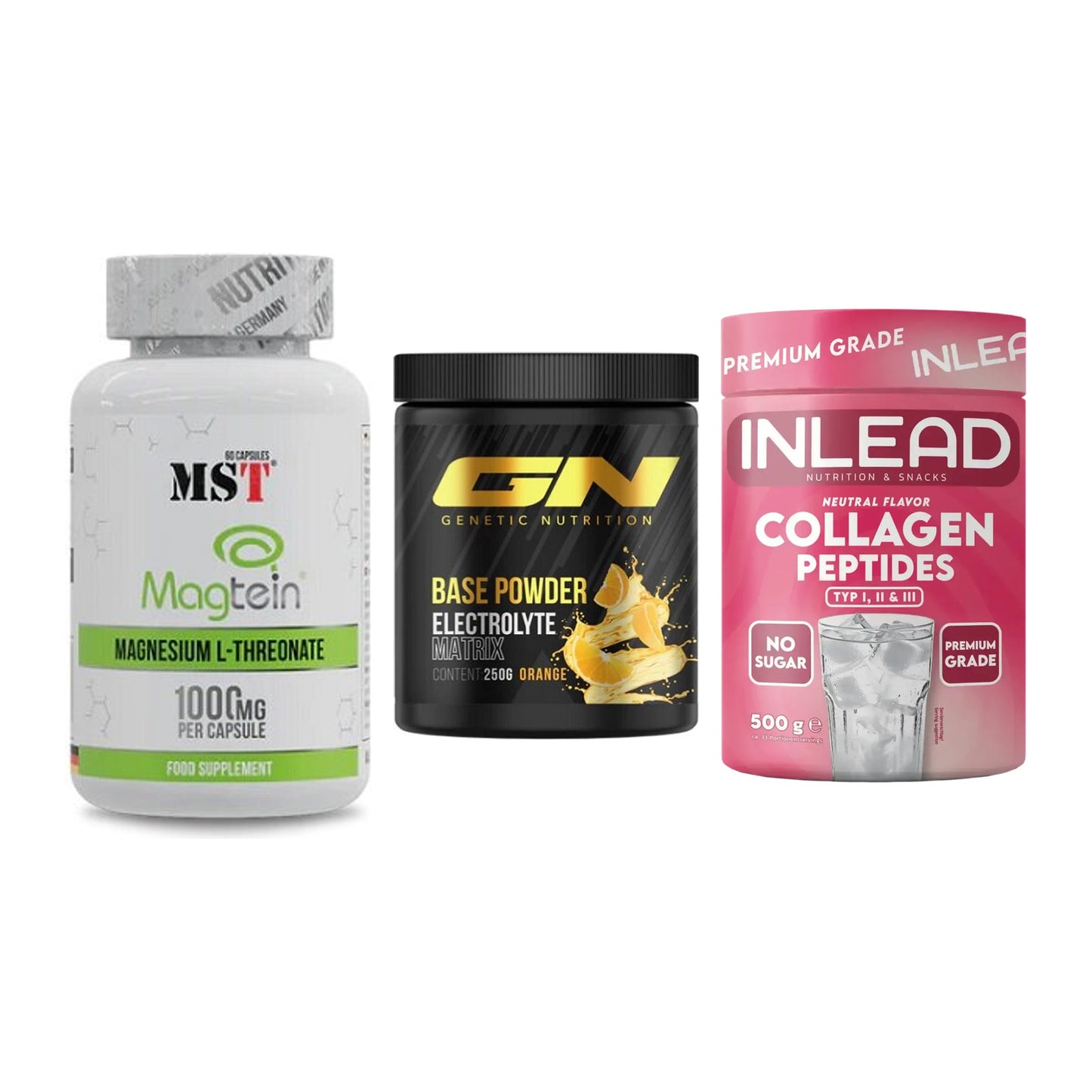 Ausdauer-Set: MST Magnesium + GN Base Powder + INLEAD Collagen – alle enthaltenen Artikel