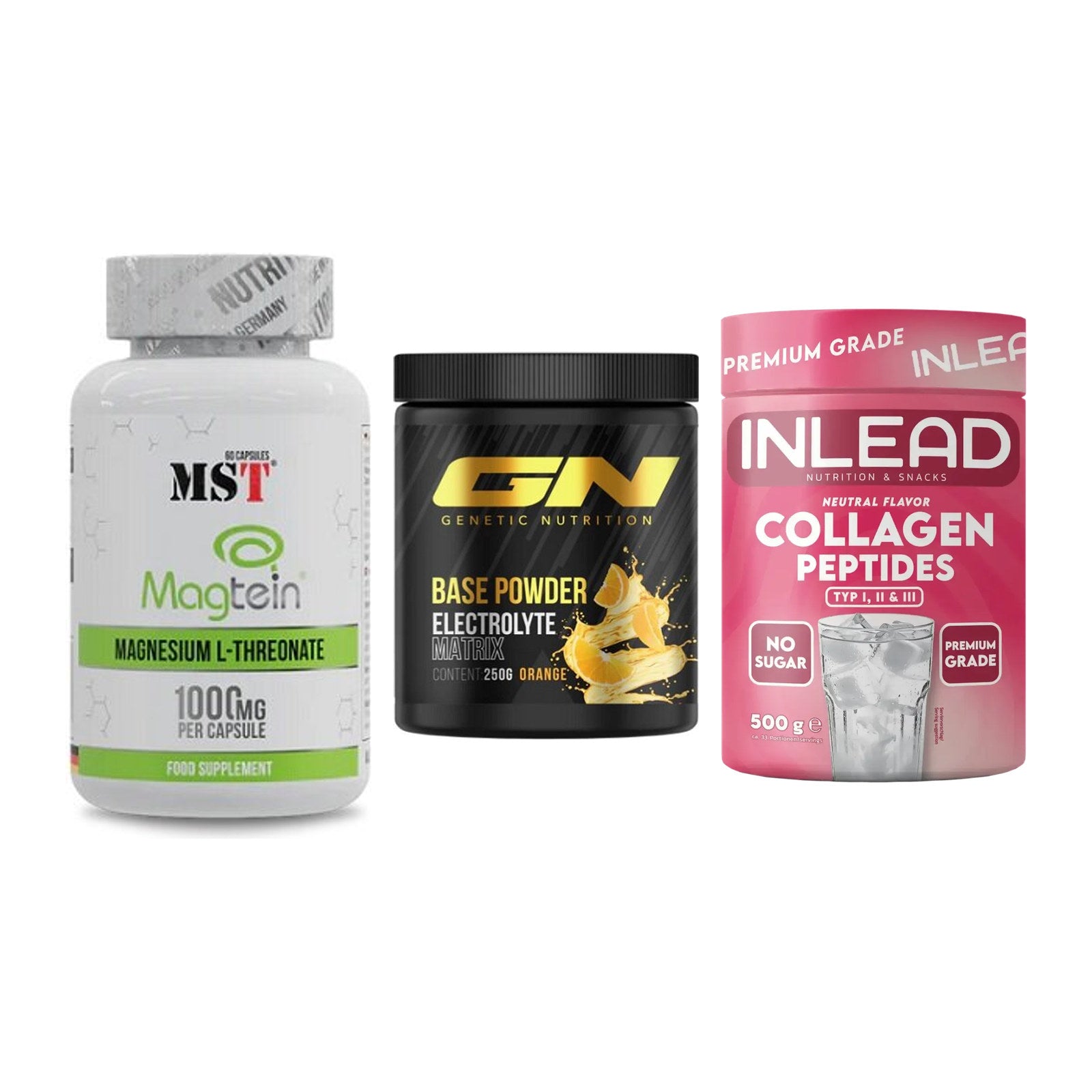 Ausdauer-Set: MST Magnesium + GN Base Powder + INLEAD Collagen – alle enthaltenen Artikel