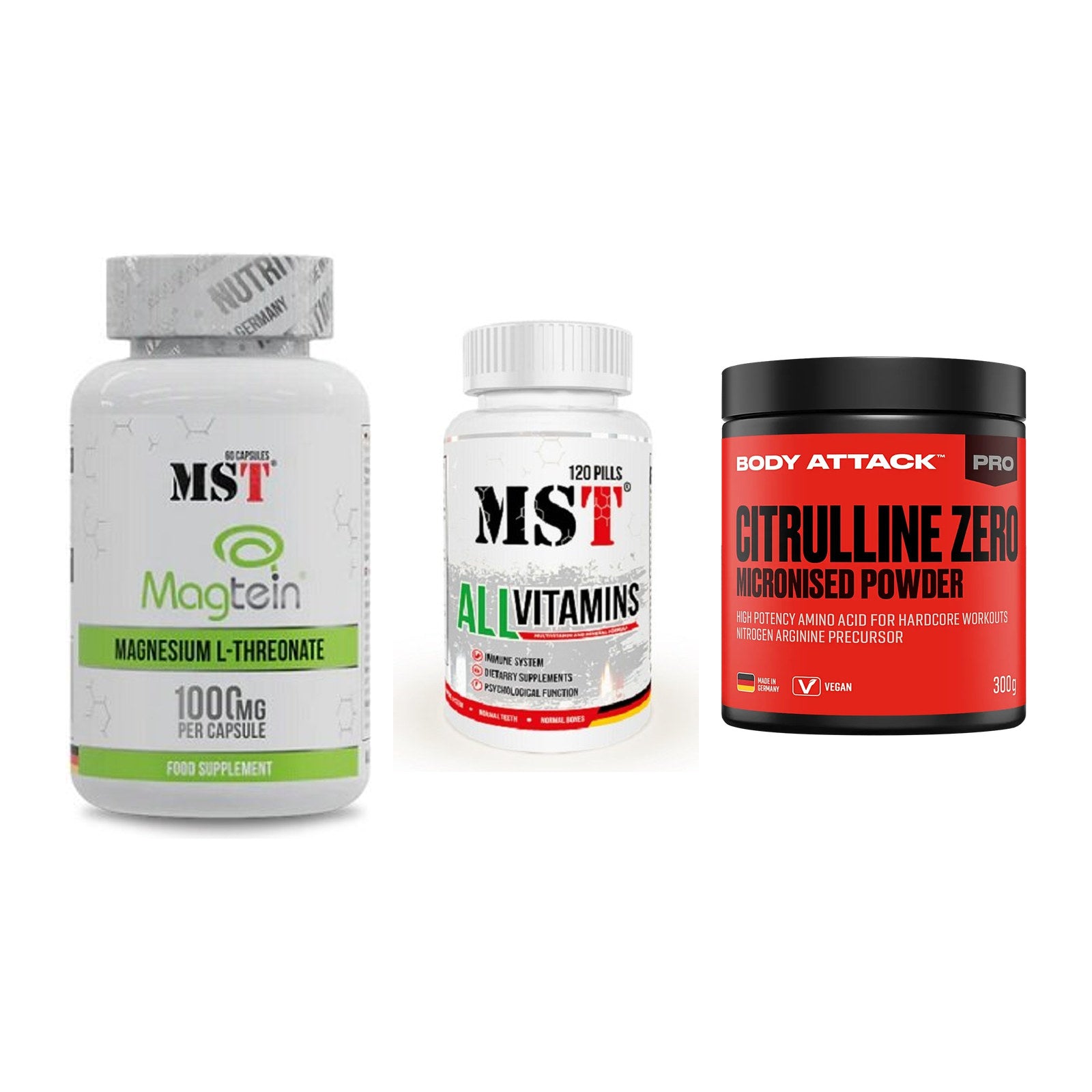 Ausdauer-Set: MST Magnesium + MST All Vitamins + Body Attack 100 – alle enthaltenen Artikel
