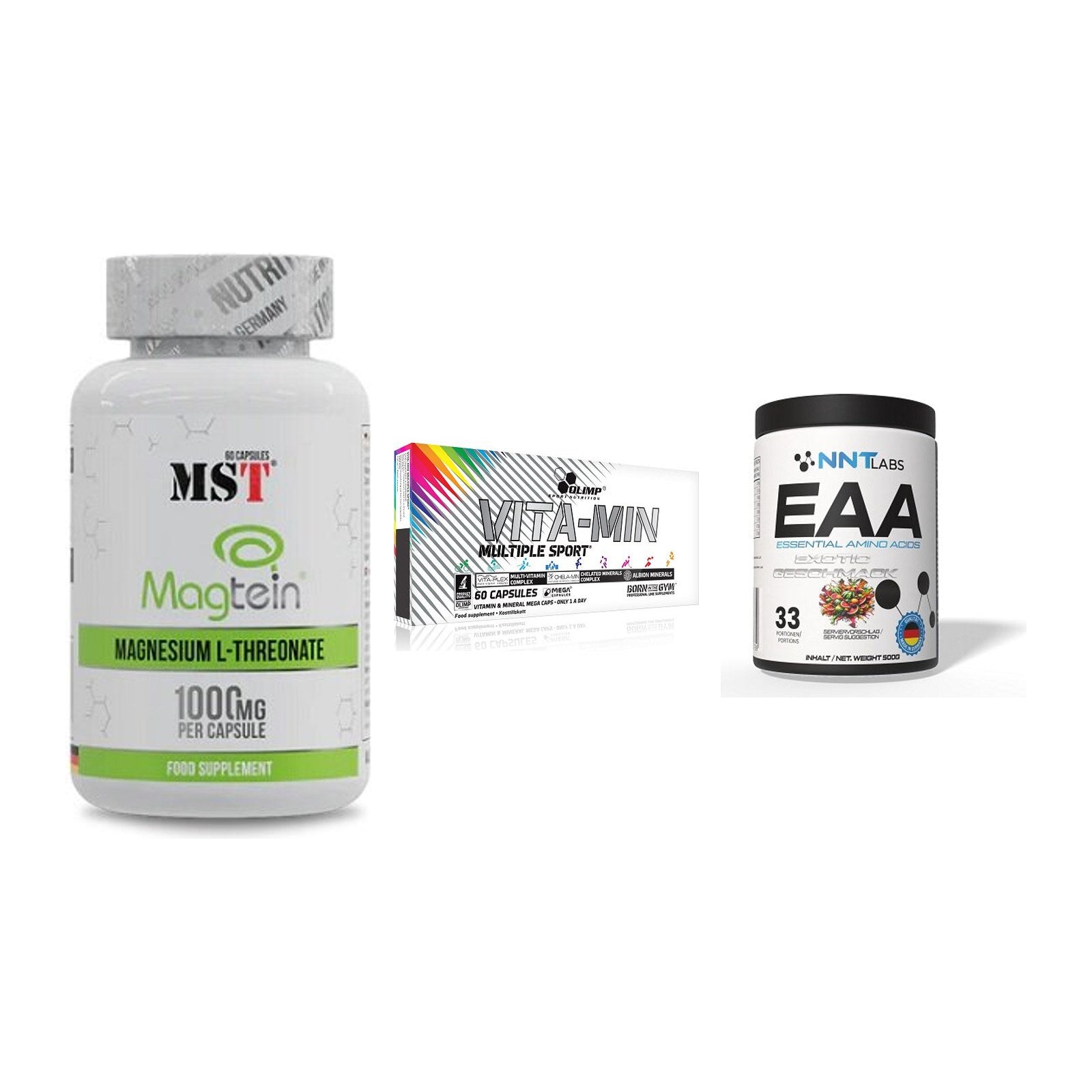 Ausdauer-Set: MST Magnesium + Olimp Vita-Min + NNT EAA 500g – alle enthaltenen Artikel