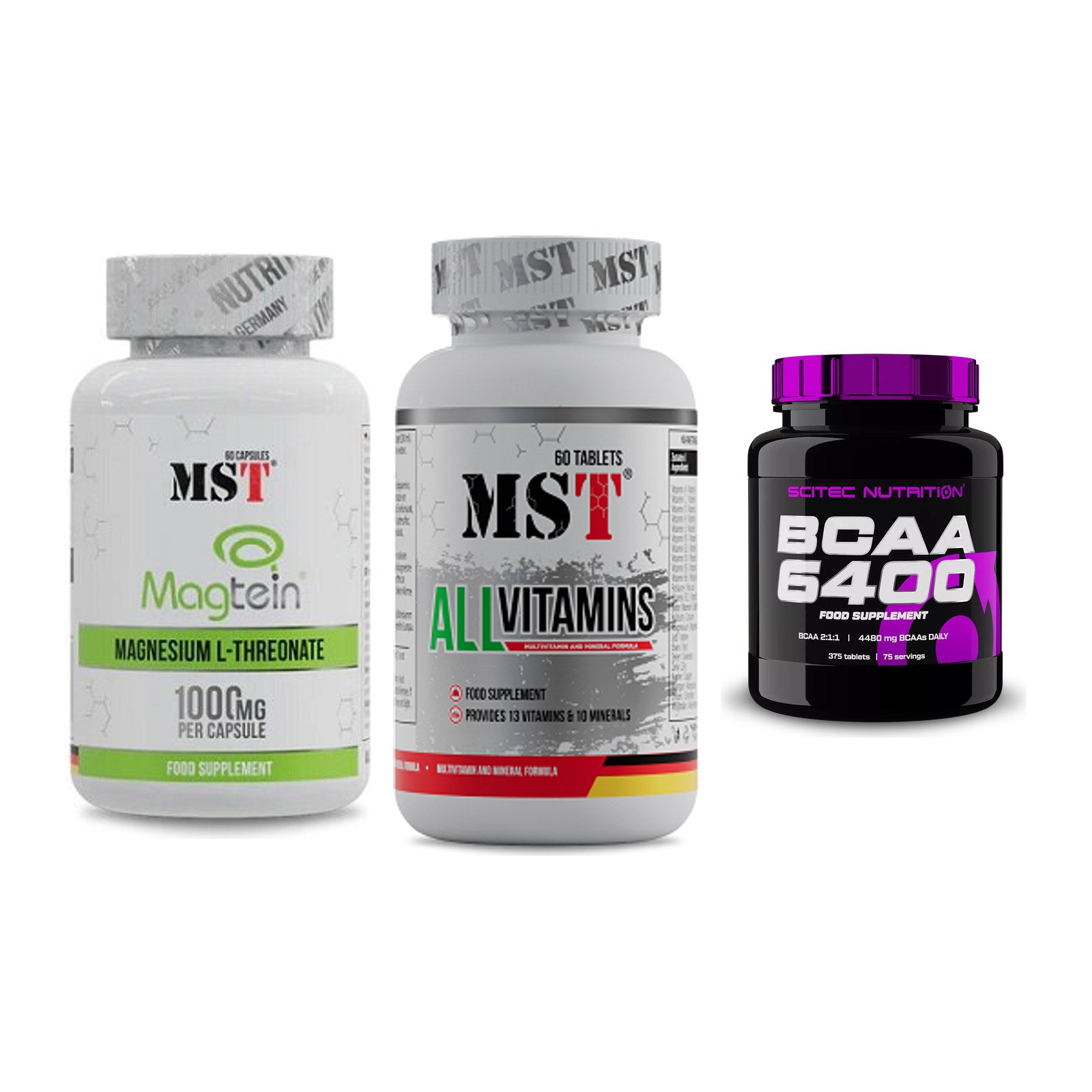 Ausdauer-Set: MST Magnesium + MST All Vitamins + Scitec BCAA 6400 – alle enthaltenen Artikel