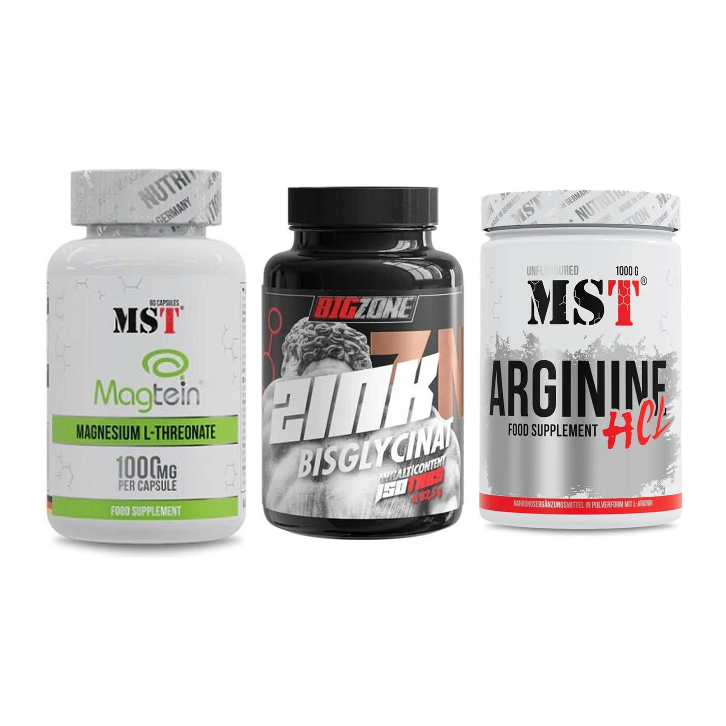 Ausdauer-Set: MST Magnesium + Big Zone Zink + MST Arginine HCL – alle enthaltenen Artikel