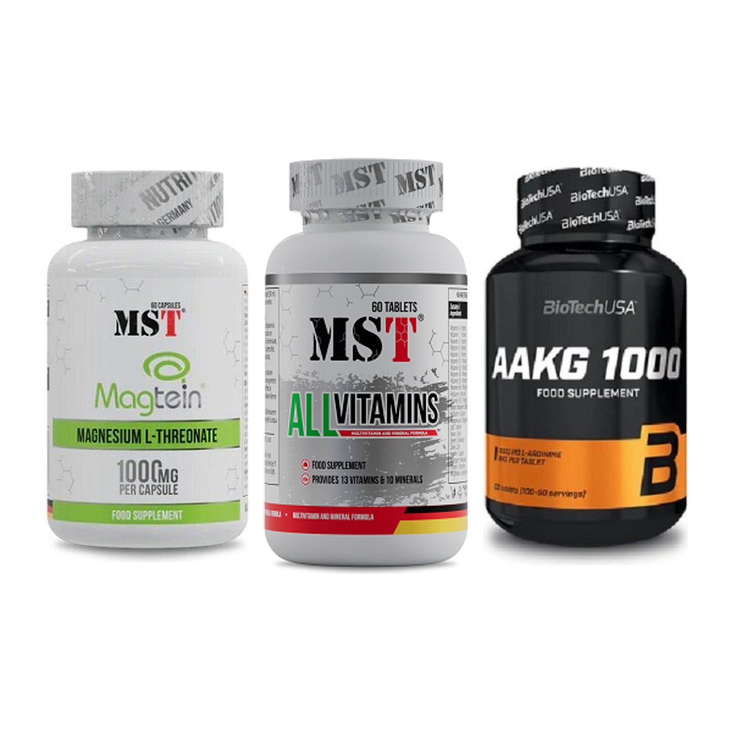 Ausdauer-Set: MST Magnesium + MST All Vitamins + BioTech AAKG – alle enthaltenen Artikel