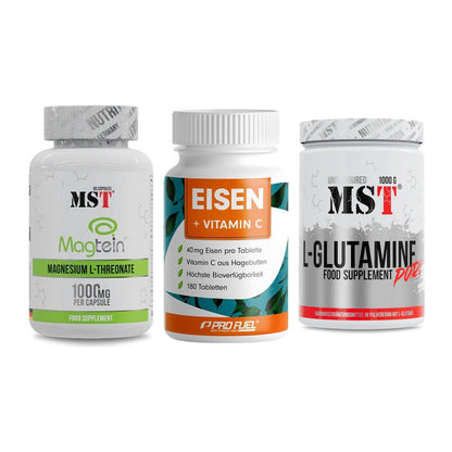 Ausdauer-Set: MST Magnesium + ProFuel EISEN + MST Glutamine – alle enthaltenen Artikel