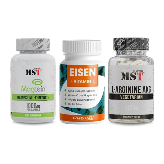Ausdauer-Set: MST Magnesium + ProFuel EISEN + MST Arginin AAKG – alle enthaltenen Artikel