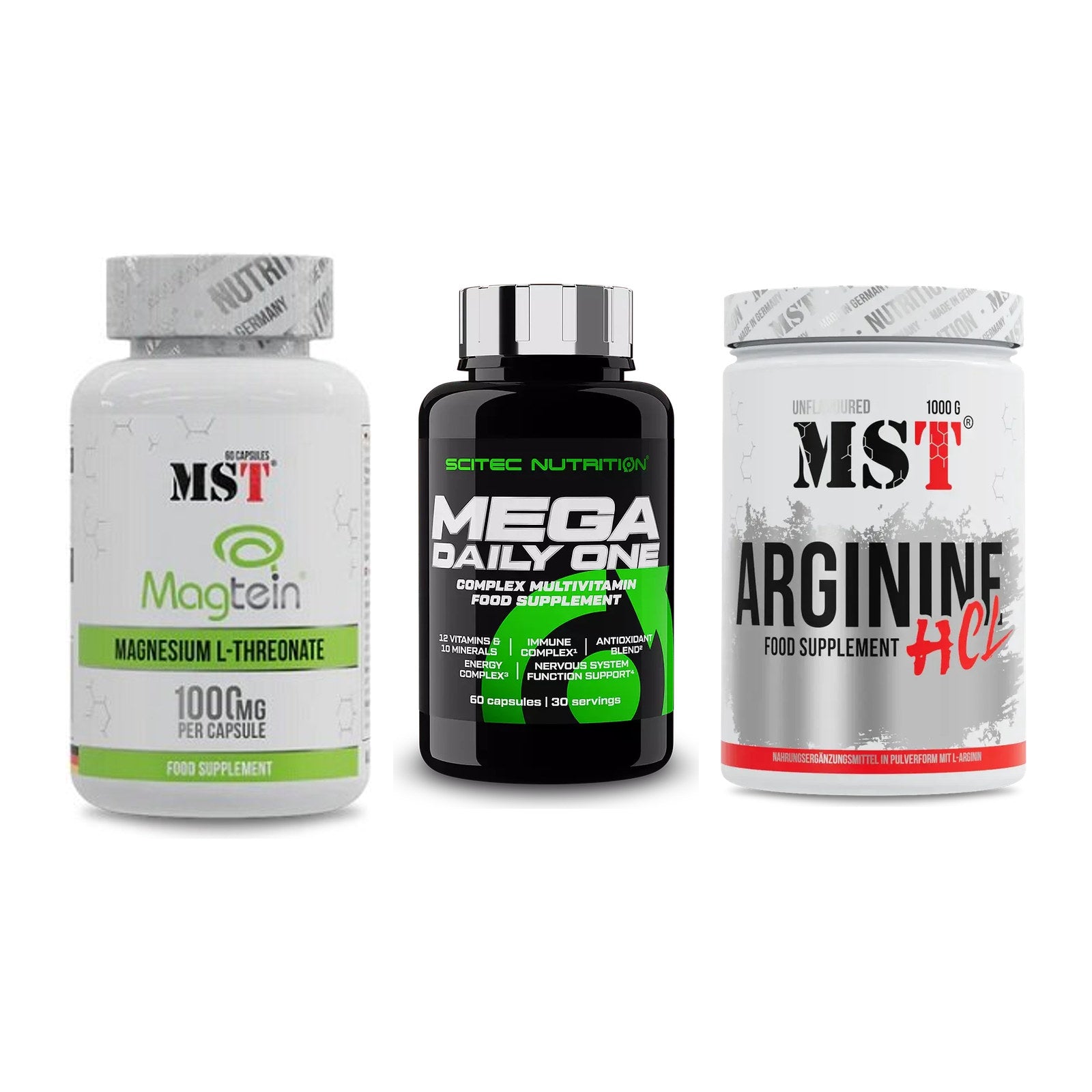 Ausdauer-Set: MST Magnesium + Scitec Mega + MST Arginine HCL – alle enthaltenen Artikel