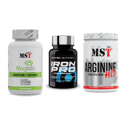 Ausdauer-Set: MST Magnesium + Scitec Iron Pro + MST Arginine HCL – alle enthaltenen Artikel