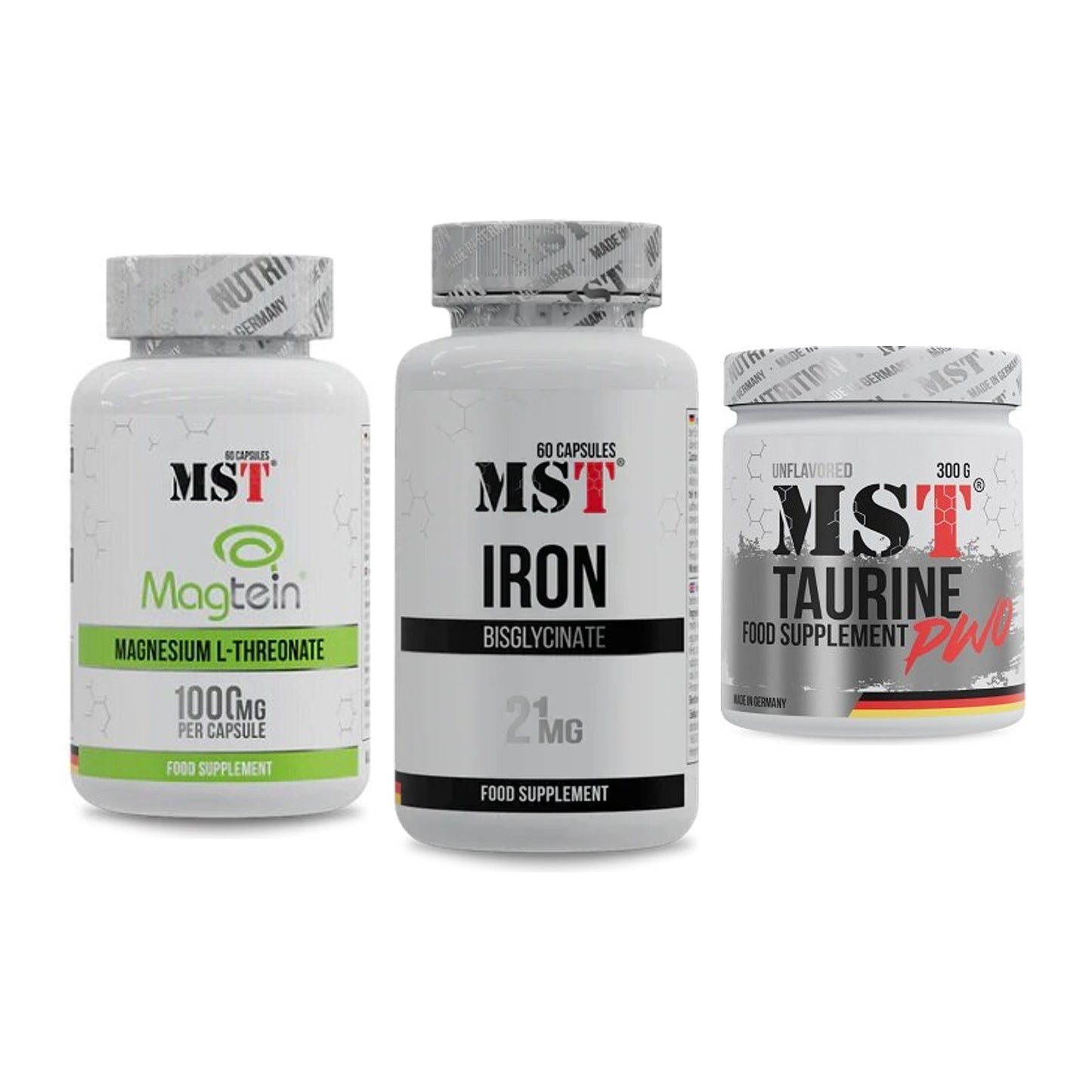 Ausdauer-Set: MST Magnesium + MST Iron Bisglyc + MST Taurine – alle enthaltenen Artikel