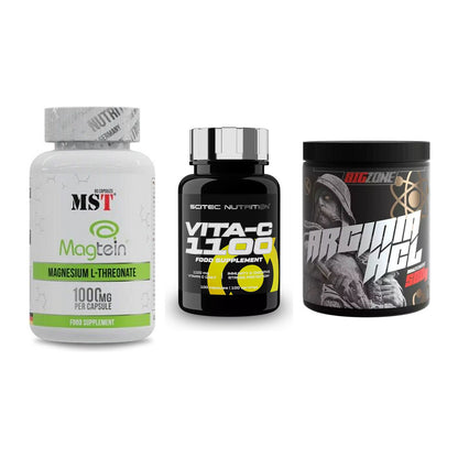 Ausdauer-Set: MST Magnesium + Scitec Vitamin C + Big Zone Arginin – alle enthaltenen Artikel
