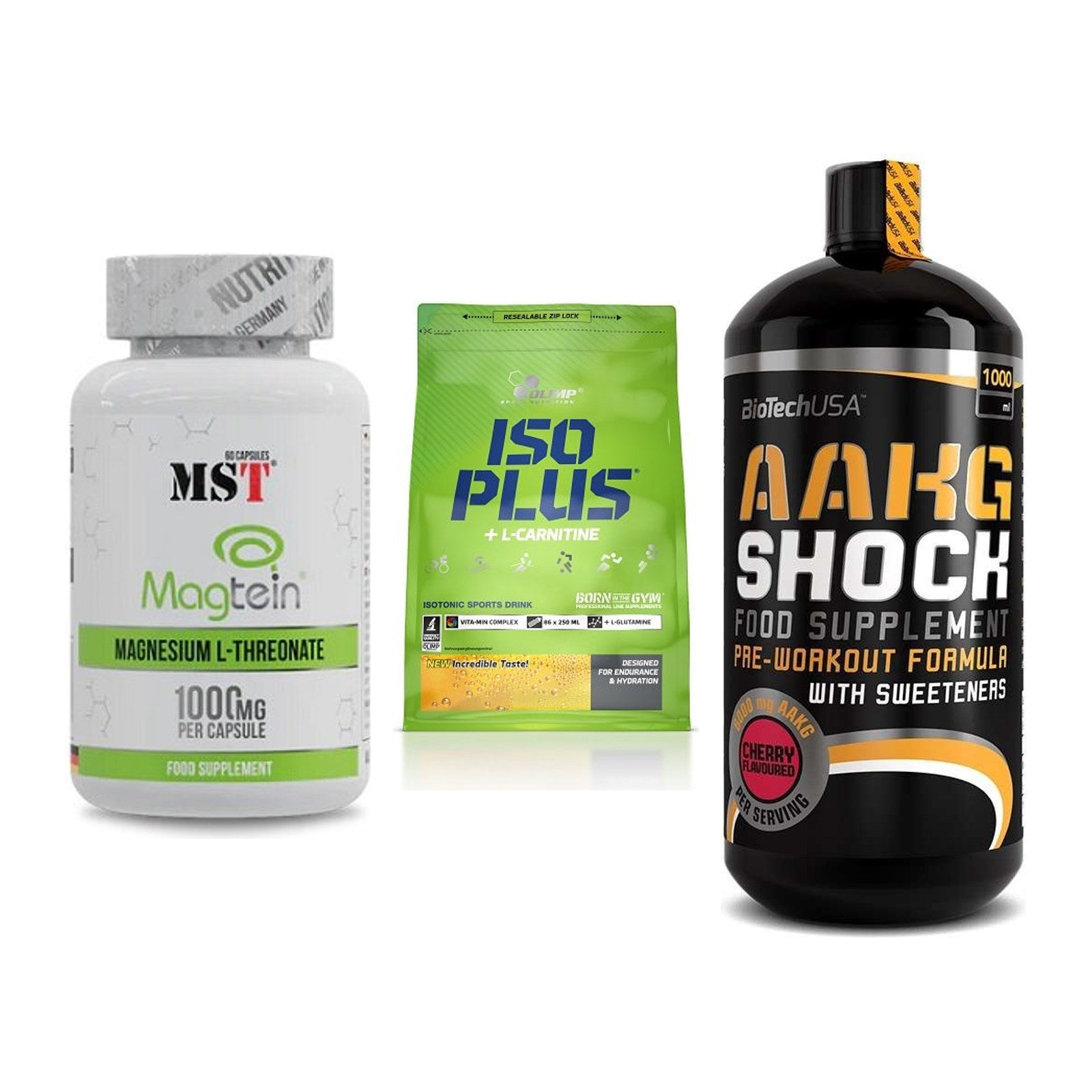 Ausdauer-Set: MST Magnesium + Olimp Iso Plus + BioTech AAKG – alle enthaltenen Artikel