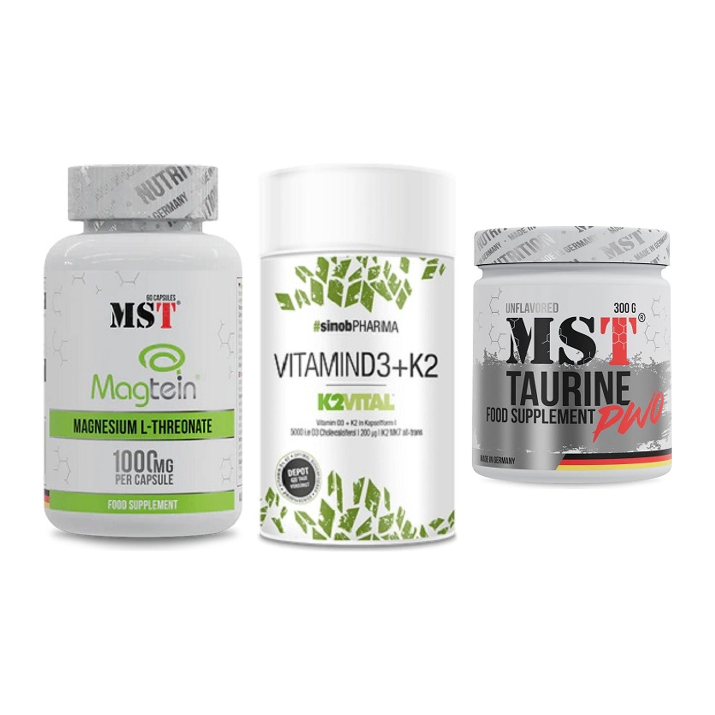 Ausdauer-Set: MST Magnesium + Sinob Vitamin D3 + MST Taurine – alle enthaltenen Artikel