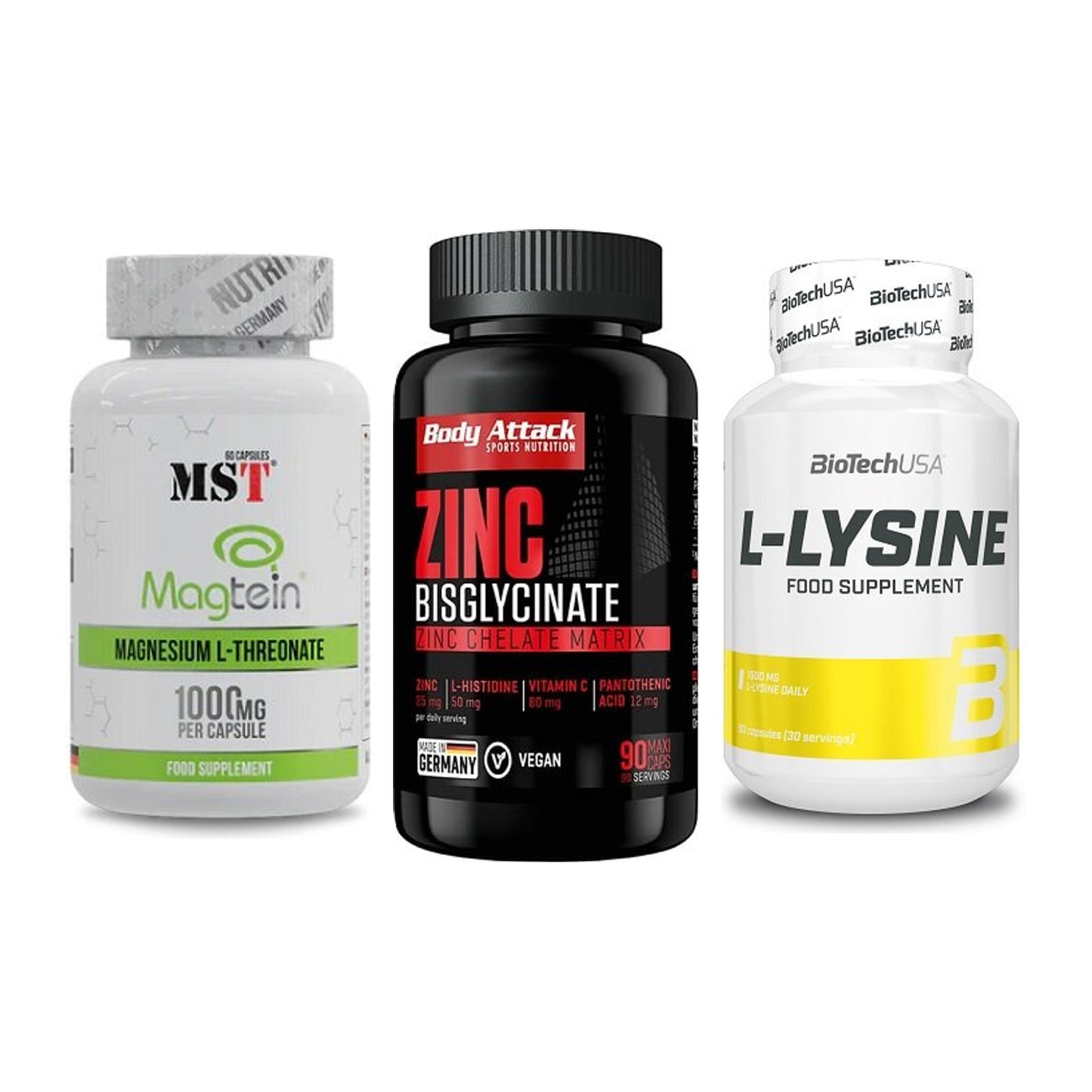 Ausdauer-Set: MST Magnesium + Body Attack Zink + BioTech L-Lysine – alle enthaltenen Artikel