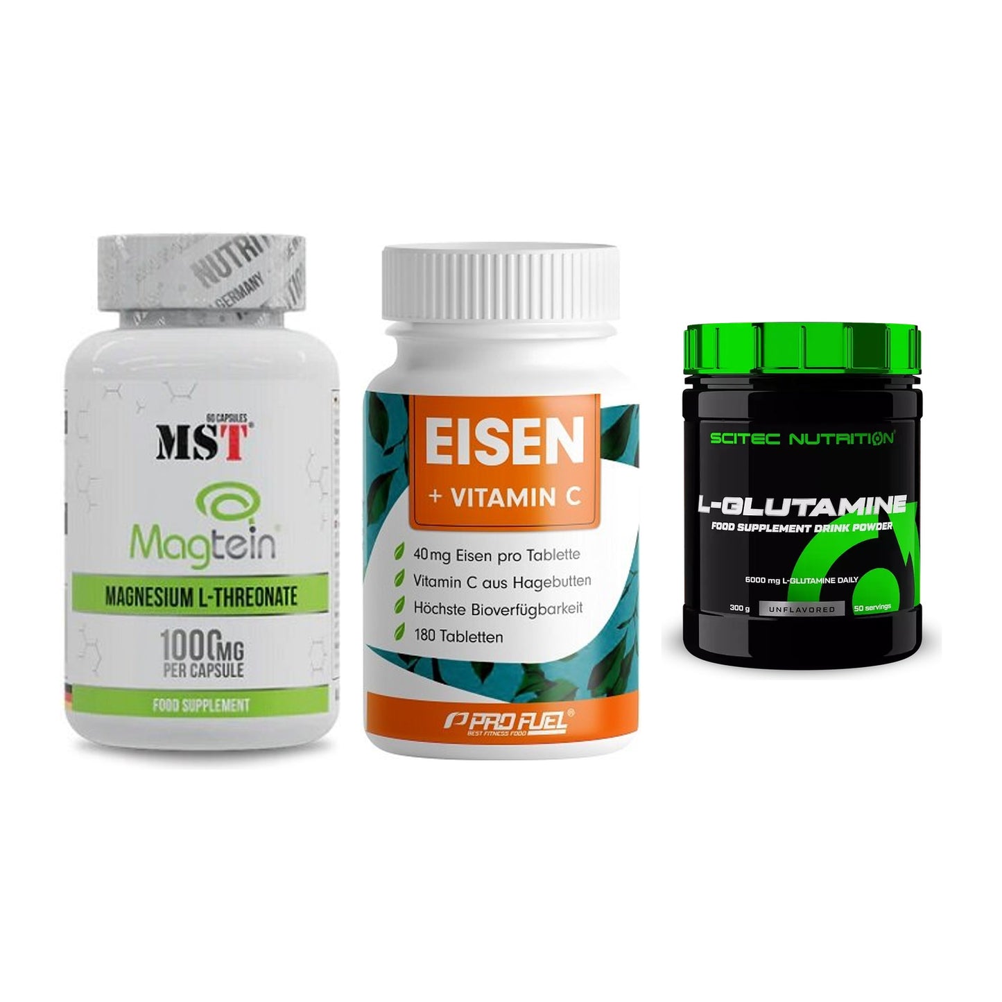 Ausdauer-Set: MST Magnesium + ProFuel EISEN + Scitec L-Glutami – alle enthaltenen Artikel