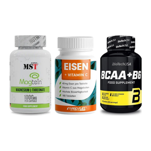 Ausdauer-Set: MST Magnesium + ProFuel EISEN + BioTech BCAA+B6 – alle enthaltenen Artikel