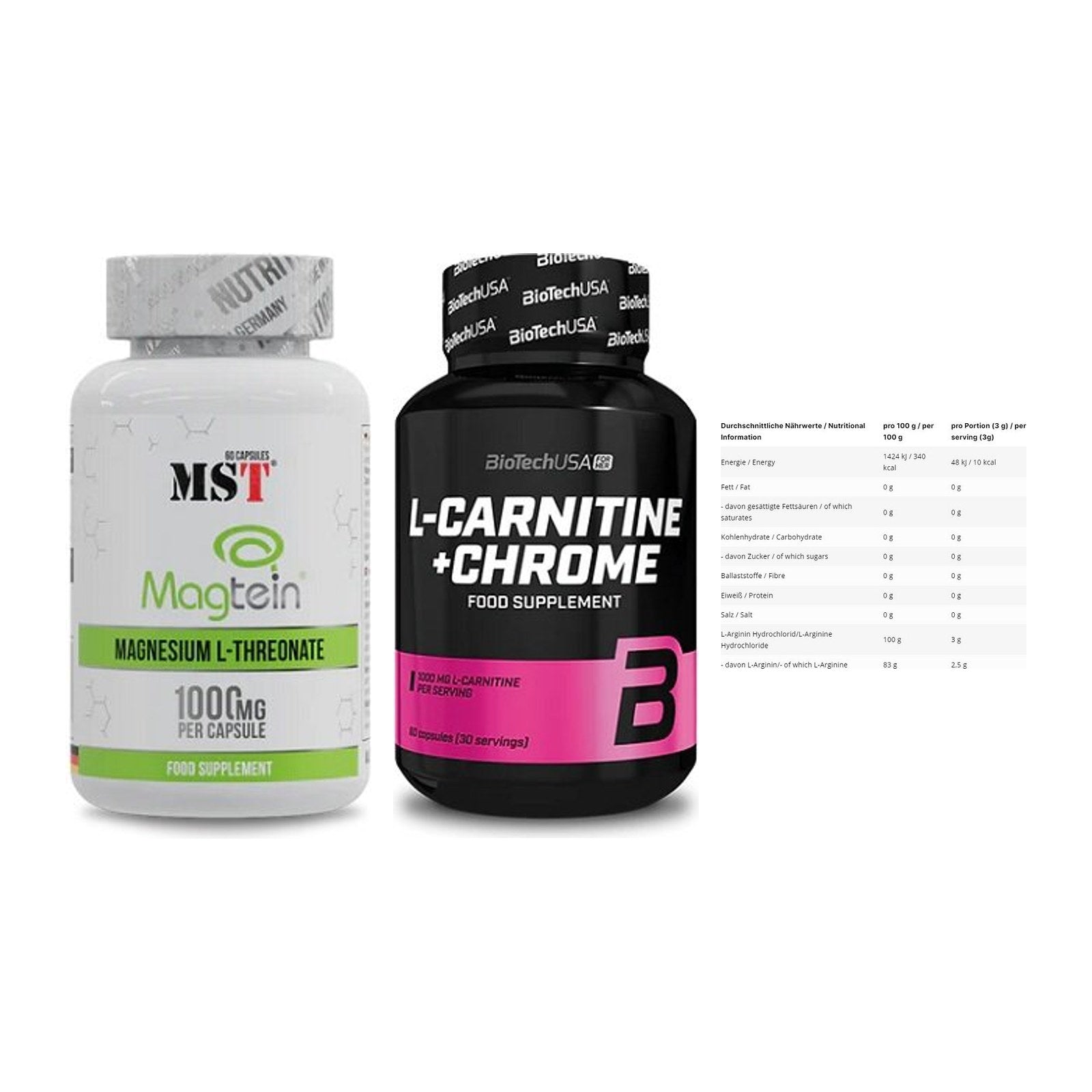 Ausdauer-Set: MST Magnesium + BioTech L-Carnit + INLEAD L-Arginin – alle enthaltenen Artikel