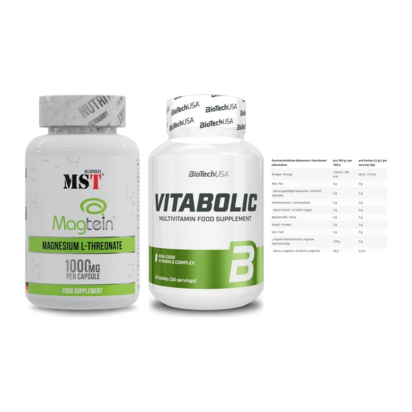 Ausdauer-Set: MST Magnesium + BioTech Vitaboli + INLEAD L-Arginin – alle enthaltenen Artikel