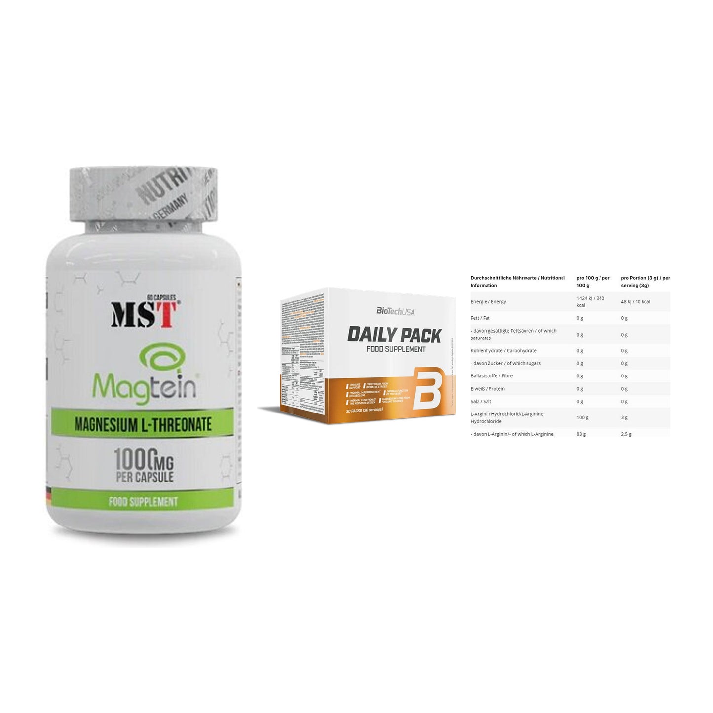 Ausdauer-Set: MST Magnesium + BioTech Daily + INLEAD L-Arginin – alle enthaltenen Artikel