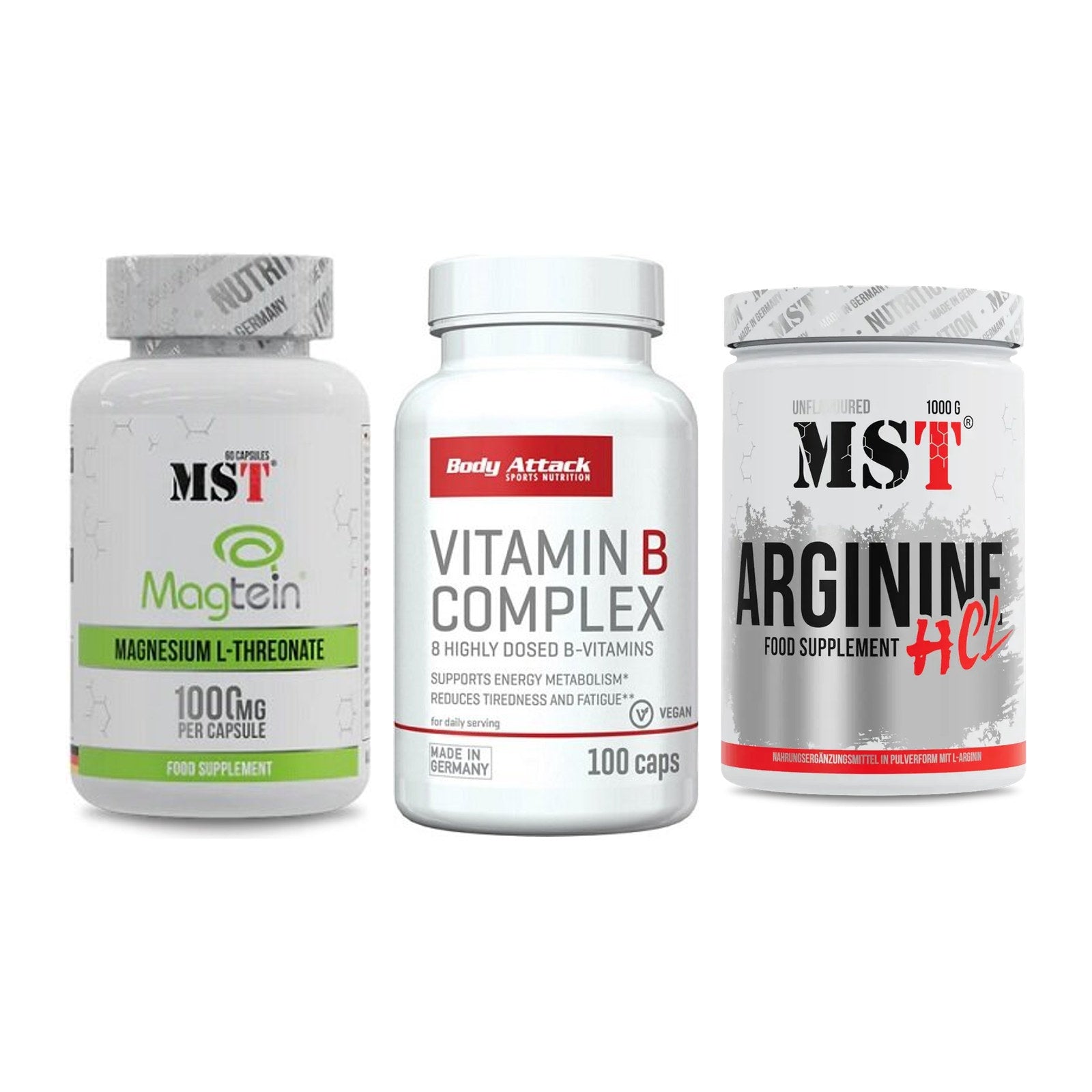 Ausdauer-Set: MST Magnesium + Body Attack + MST Arginine HCL – alle enthaltenen Artikel