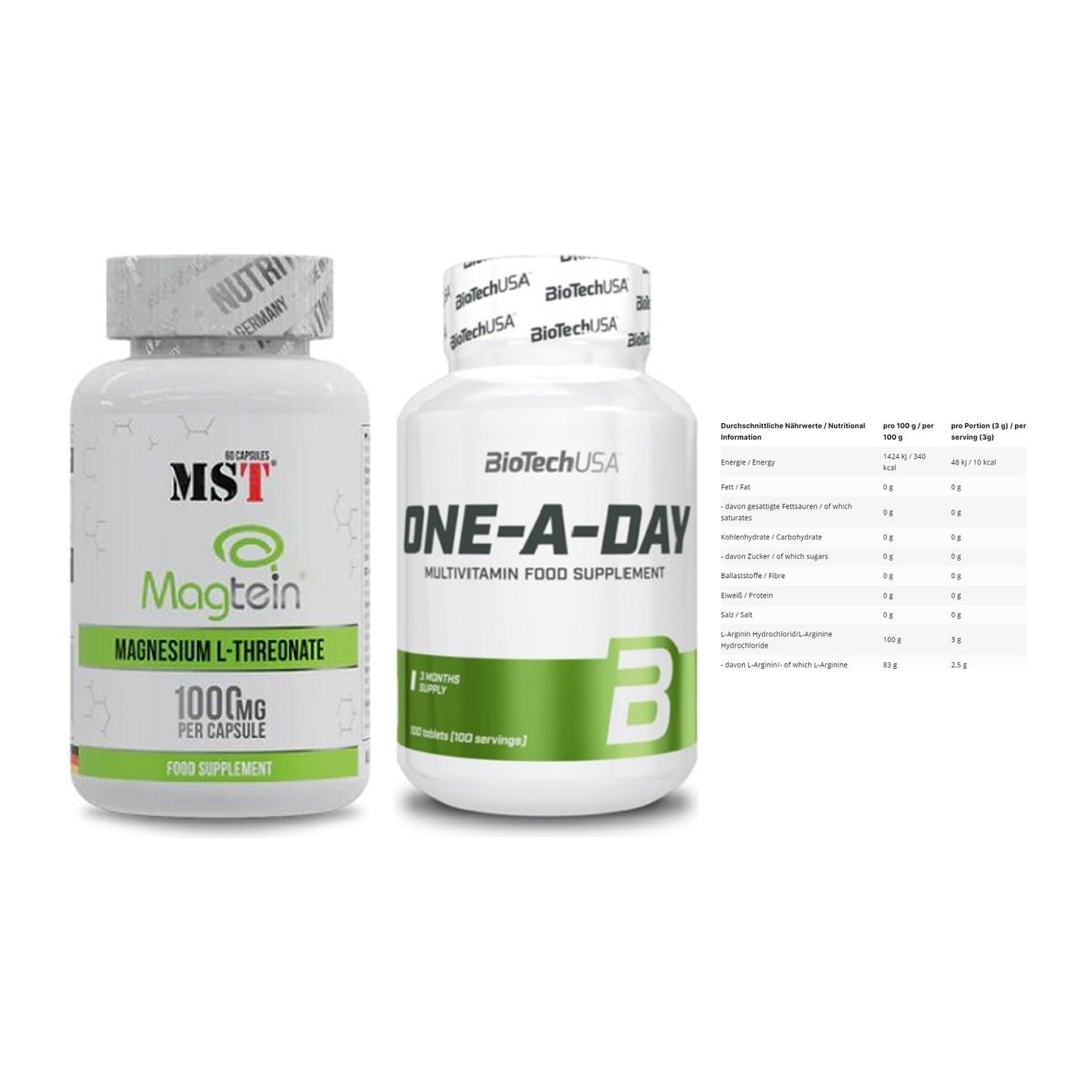 Ausdauer-Set: MST Magnesium + BioTech One A + INLEAD L-Arginin – alle enthaltenen Artikel