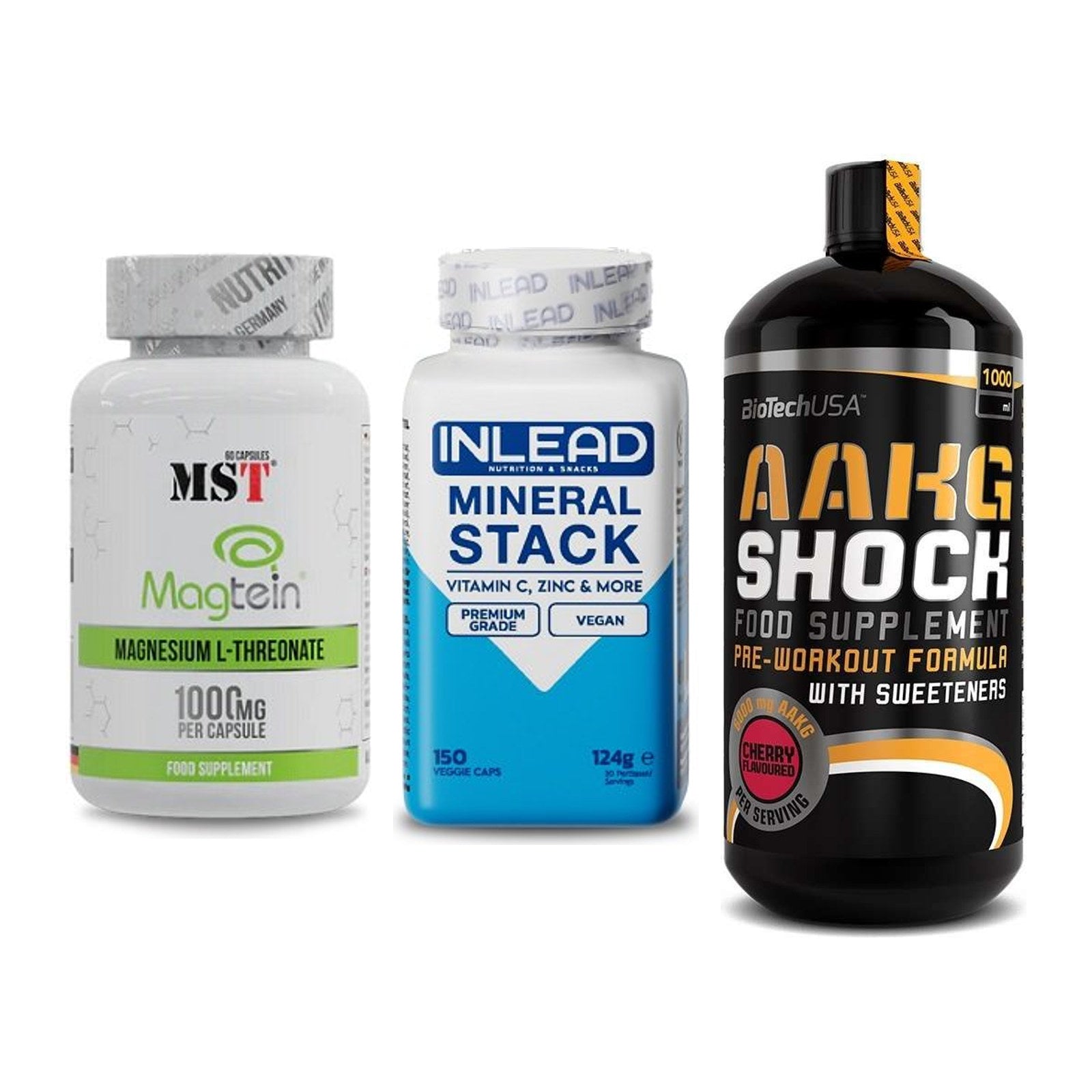Ausdauer-Set: MST Magnesium + INLEAD Mineral + BioTech AAKG – alle enthaltenen Artikel