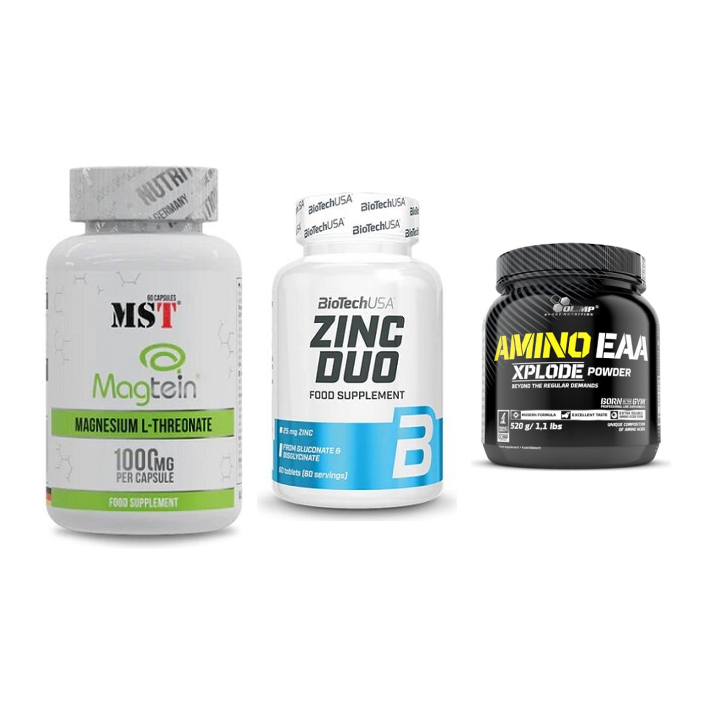 Ausdauer-Set: MST Magnesium + BioTech Zinc Duo + Olimp Amino EAA – alle enthaltenen Artikel