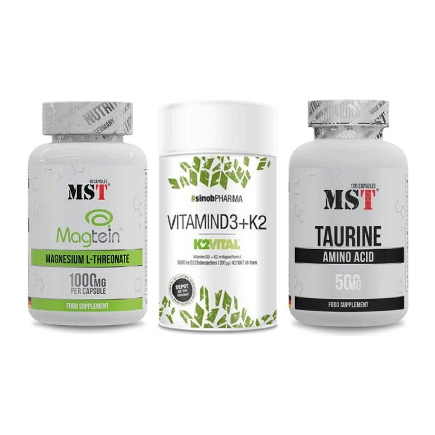 Ausdauer-Set: MST Magnesium + Sinob Vitamin D3 + MST Taurine – alle enthaltenen Artikel