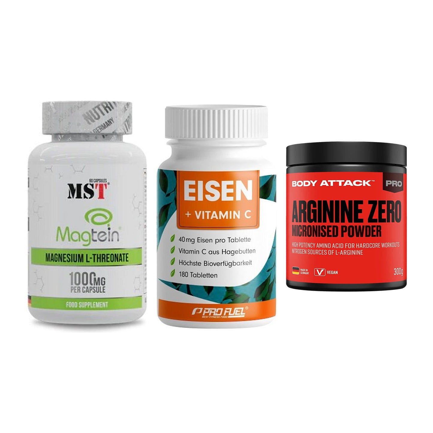 Ausdauer-Set: MST Magnesium + ProFuel EISEN + Body Attack 100 – alle enthaltenen Artikel