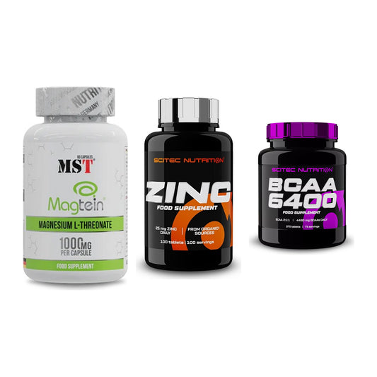 Ausdauer-Set: MST Magnesium + Scitec Zinc + Scitec BCAA 6400 – alle enthaltenen Artikel