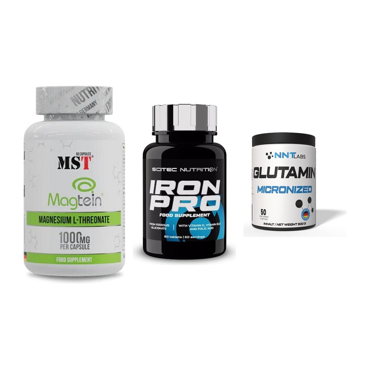 Ausdauer-Set: MST Magnesium + Scitec Iron Pro + NNT Glutamin – alle enthaltenen Artikel