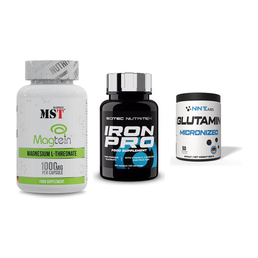 Ausdauer-Set: MST Magnesium + Scitec Iron Pro + NNT Glutamin – alle enthaltenen Artikel