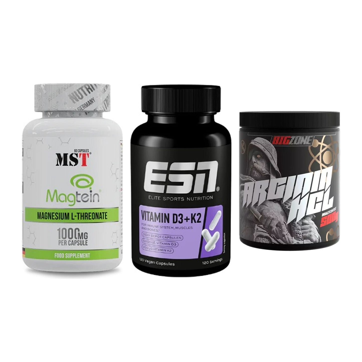 Ausdauer-Set: MST Magnesium + ESN Vitamin D3 + Big Zone Arginin – alle enthaltenen Artikel