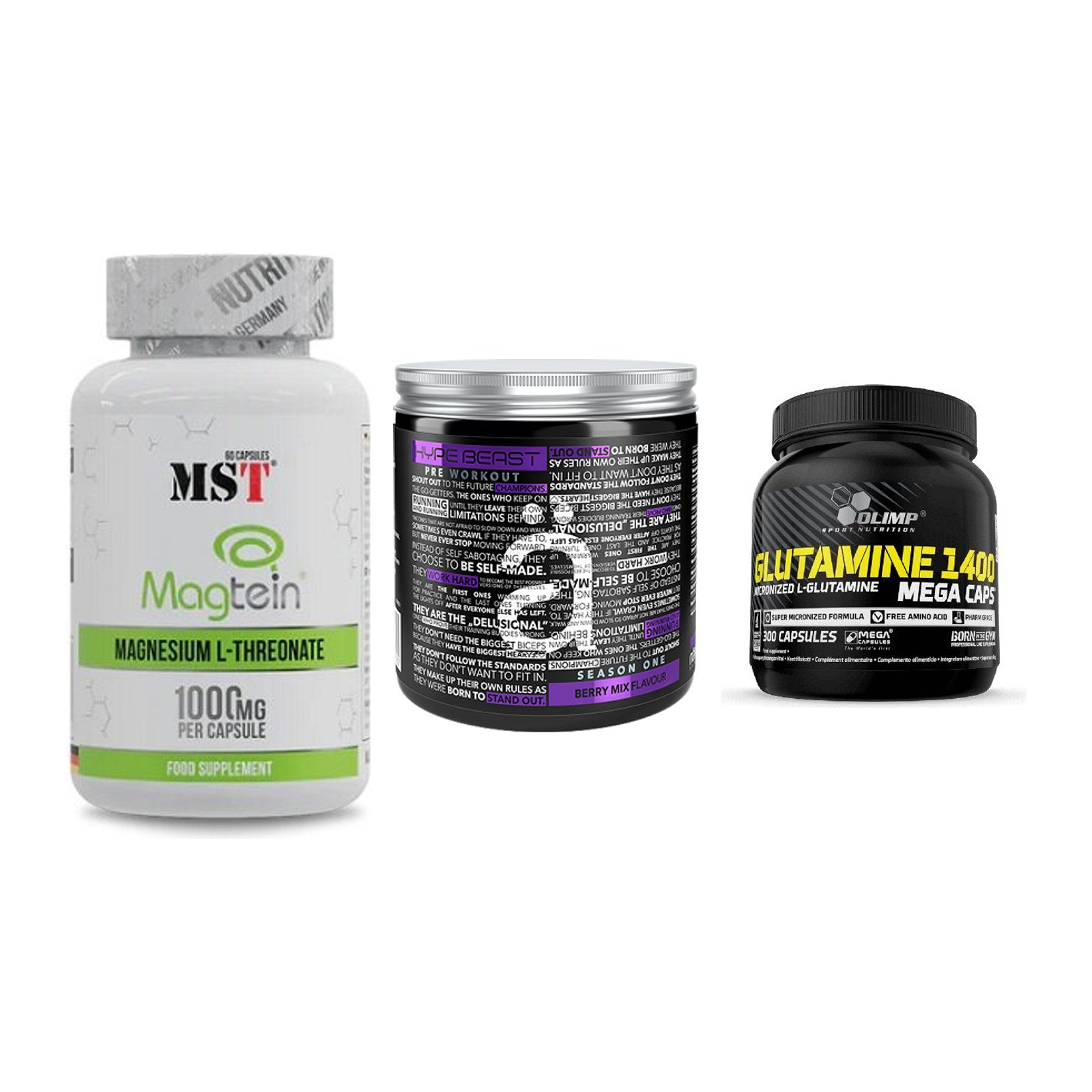 Ausdauer-Set: MST Magnesium + Nanosupps Hype + Olimp L-Glutamin – alle enthaltenen Artikel