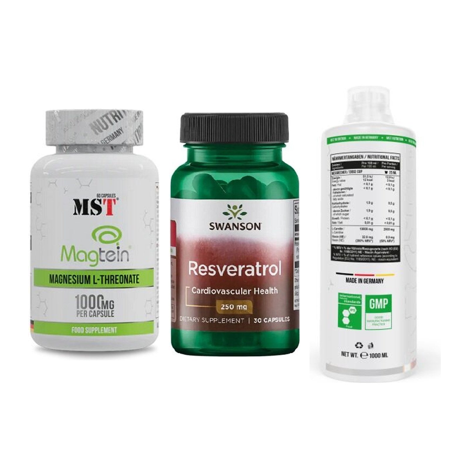 Ausdauer-Set: MST Magnesium + Swanson Resverat + MST L-Carnitine – alle enthaltenen Artikel