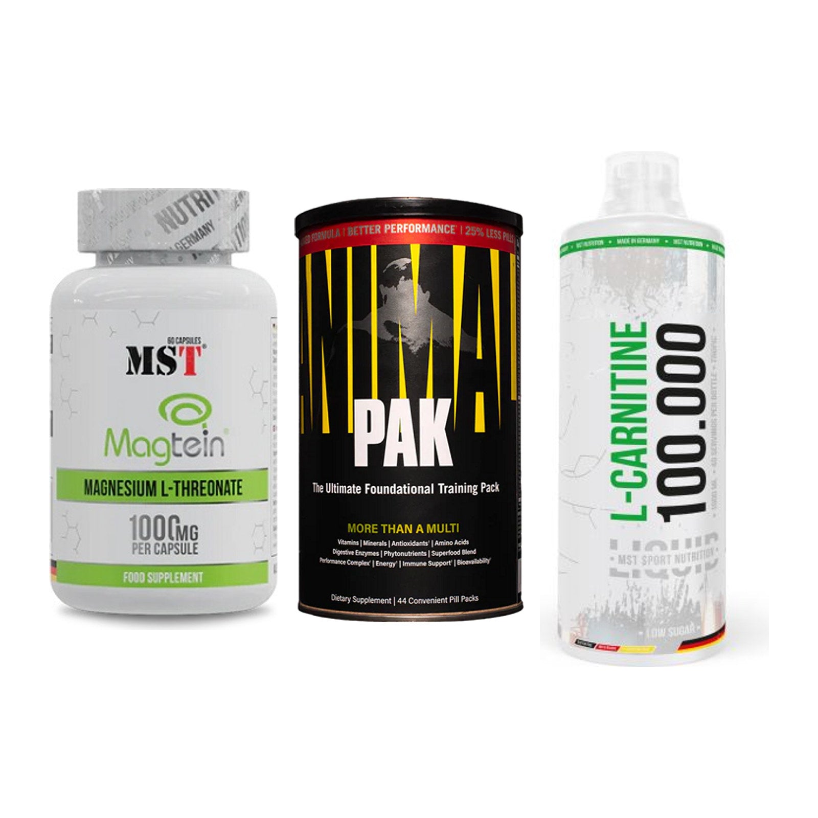 Ausdauer-Set: MST Magnesium + Universal Animal + MST L-Carnitine – alle enthaltenen Artikel