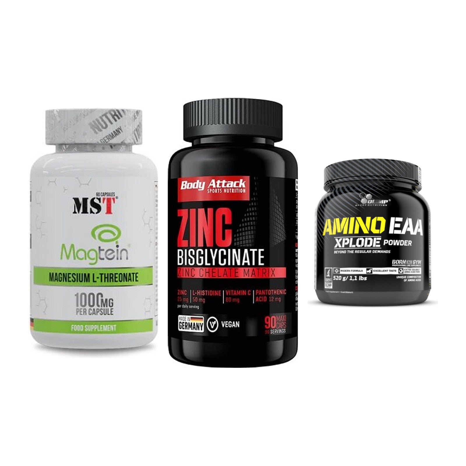 Ausdauer-Set: MST Magnesium + Body Attack Zink + Olimp Amino EAA – alle enthaltenen Artikel