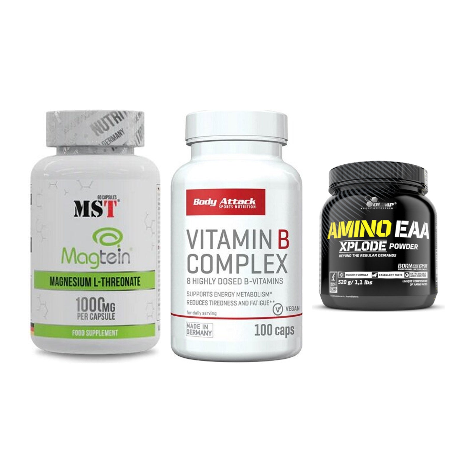 Ausdauer-Set: MST Magnesium + Body Attack + Olimp Amino EAA – alle enthaltenen Artikel