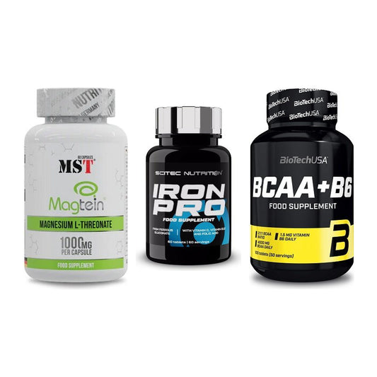 Ausdauer-Set: MST Magnesium + Scitec Iron Pro + BioTech BCAA+B6 – alle enthaltenen Artikel