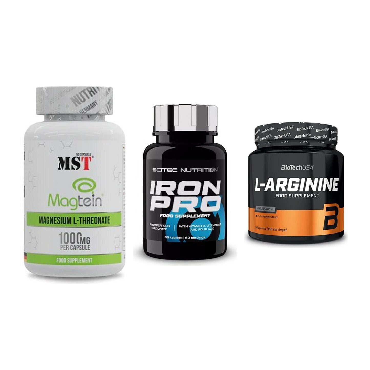 Ausdauer-Set: MST Magnesium + Scitec Iron Pro + BioTech L-Argini – alle enthaltenen Artikel