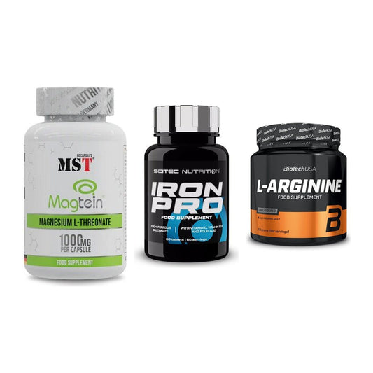Ausdauer-Set: MST Magnesium + Scitec Iron Pro + BioTech L-Argini – alle enthaltenen Artikel