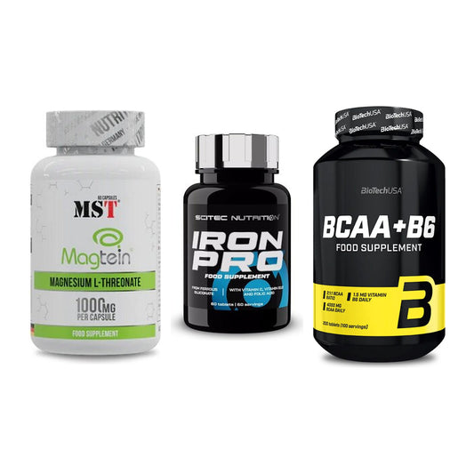 Ausdauer-Set: MST Magnesium + Scitec Iron Pro + BioTech BCAA+B6 – alle enthaltenen Artikel
