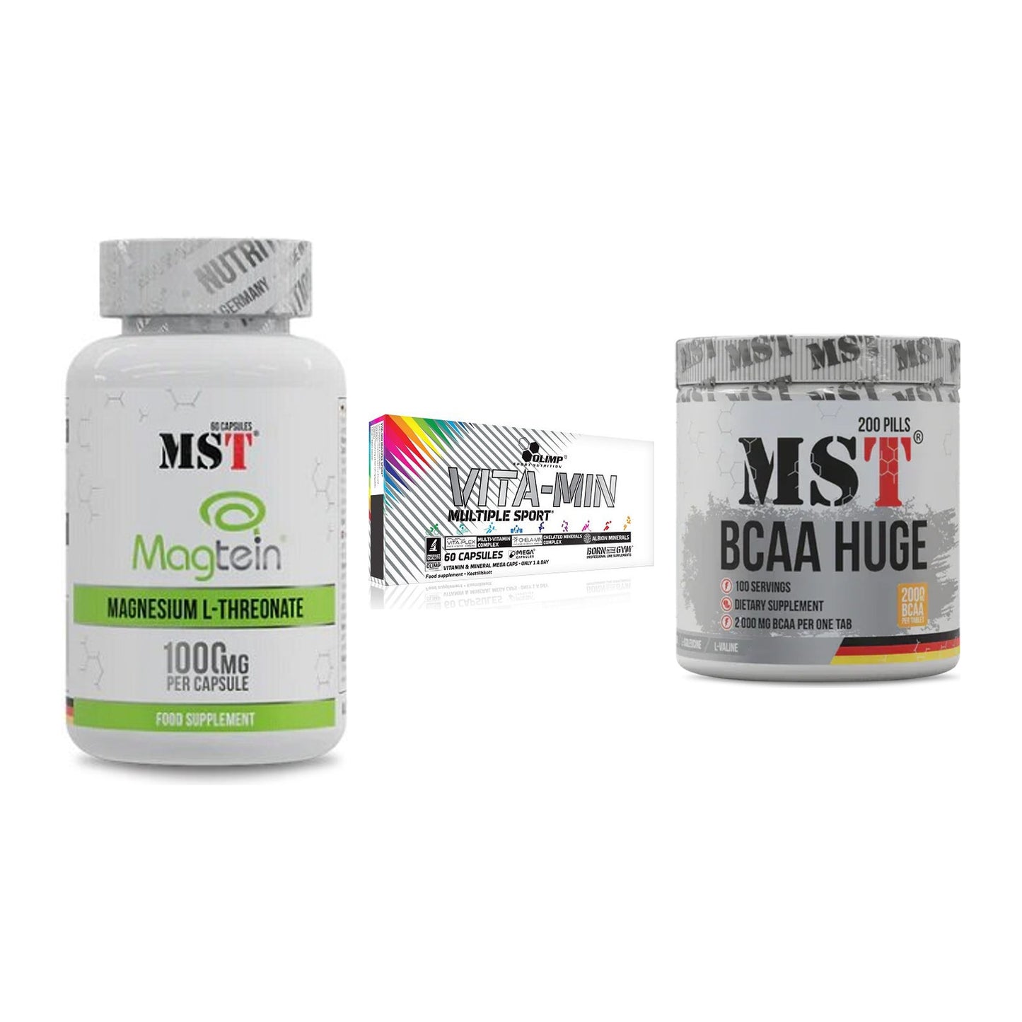 Ausdauer-Set: MST Magnesium + Olimp Vita-Min + MST BCAA Huge – alle enthaltenen Artikel