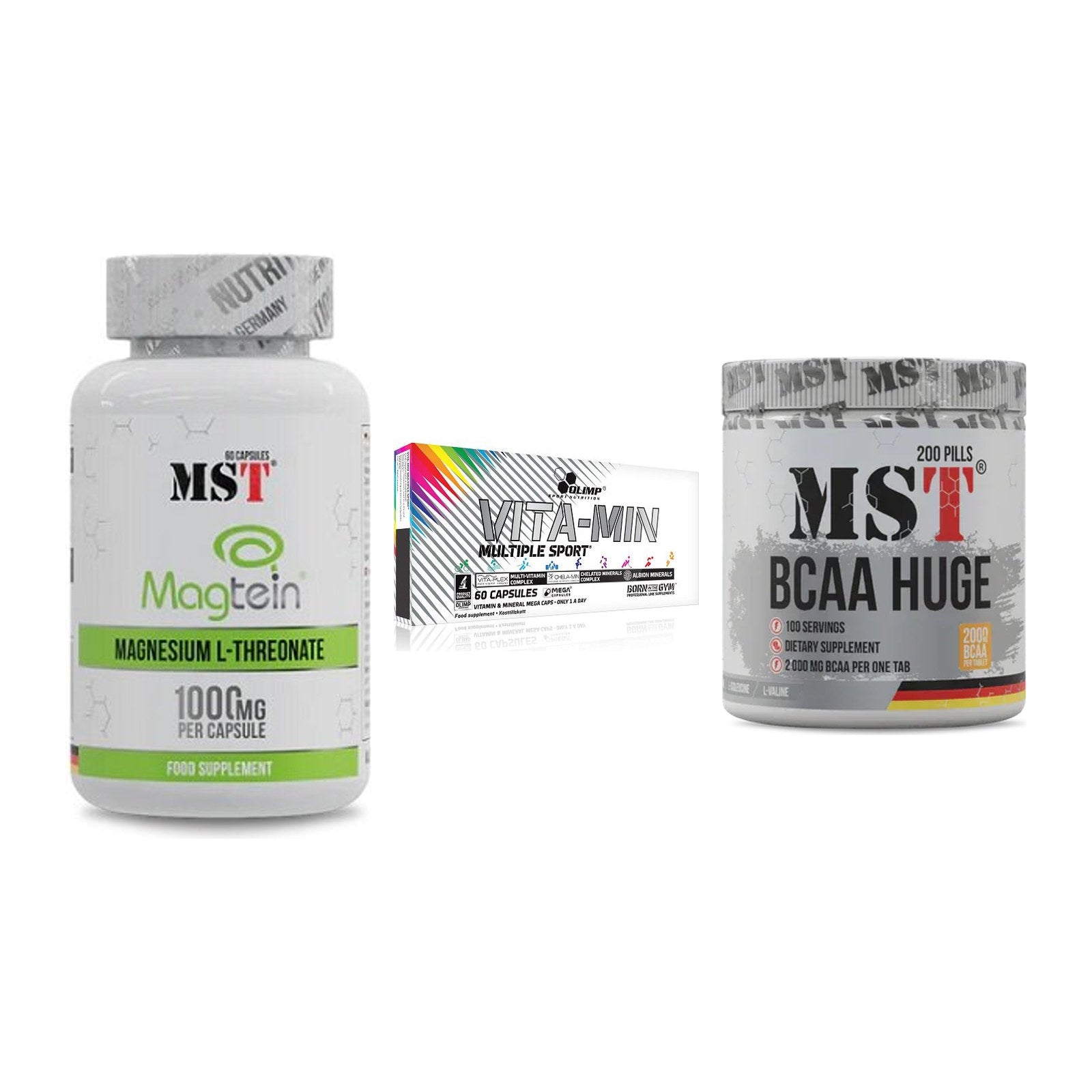 Ausdauer-Set: MST Magnesium + Olimp Vita-Min + MST BCAA Huge – alle enthaltenen Artikel