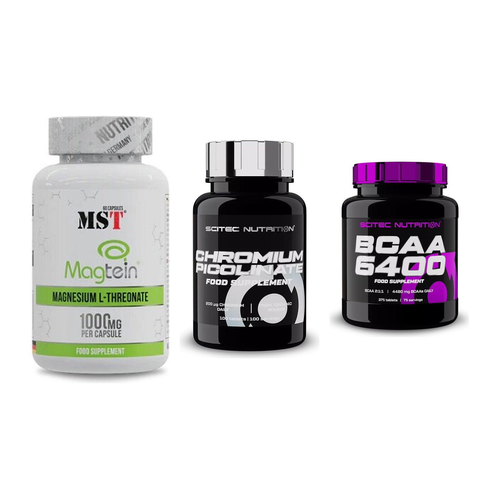 Ausdauer-Set: MST Magnesium + Scitec Chromium + Scitec BCAA 6400 – alle enthaltenen Artikel