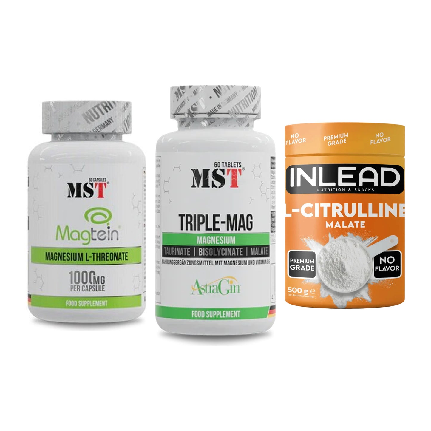 Ausdauer-Set: MST Magnesium + MST Tripple Mag + INLEAD L-Citrull – alle enthaltenen Artikel