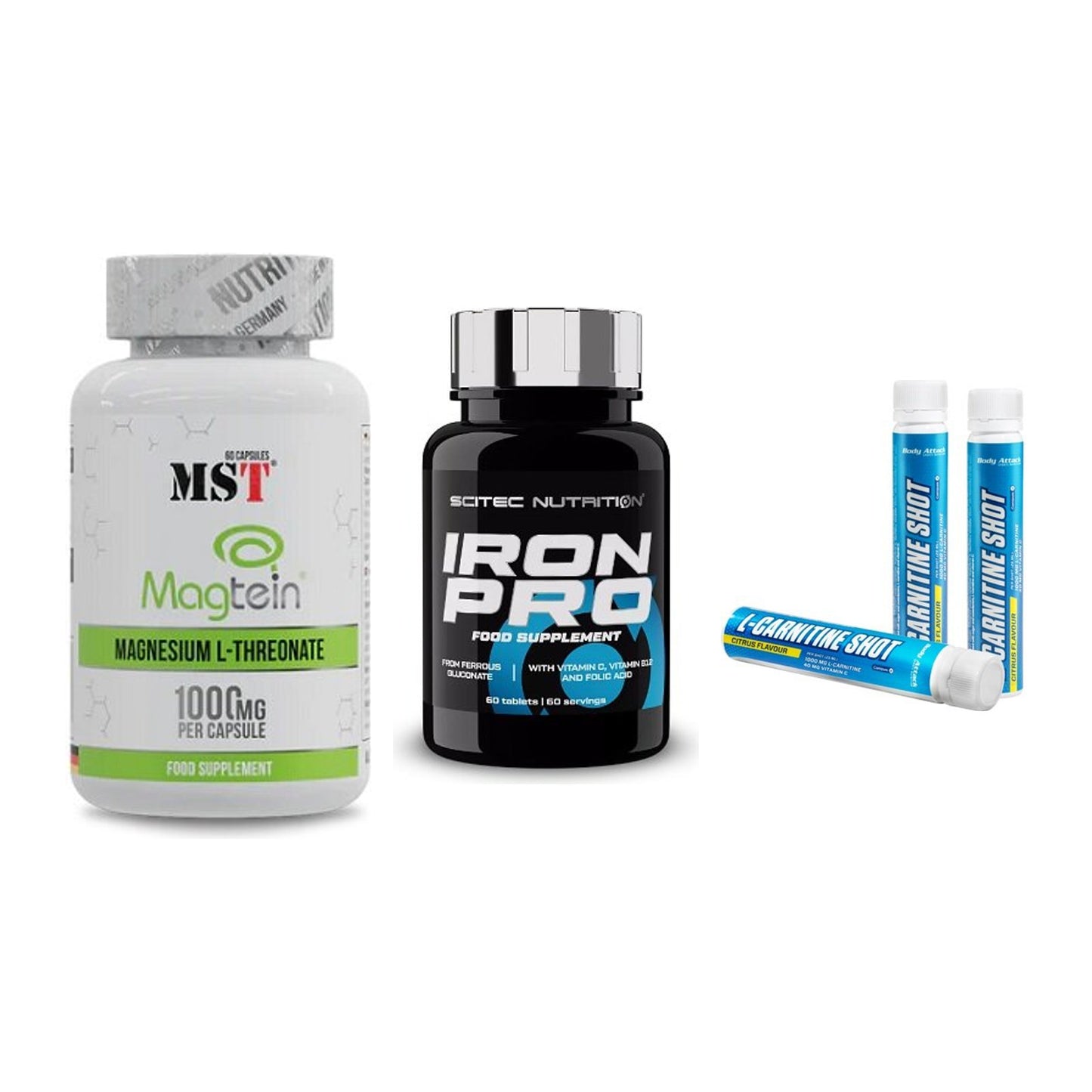 Ausdauer-Set: MST Magnesium + Scitec Iron Pro + Body Attack – alle enthaltenen Artikel