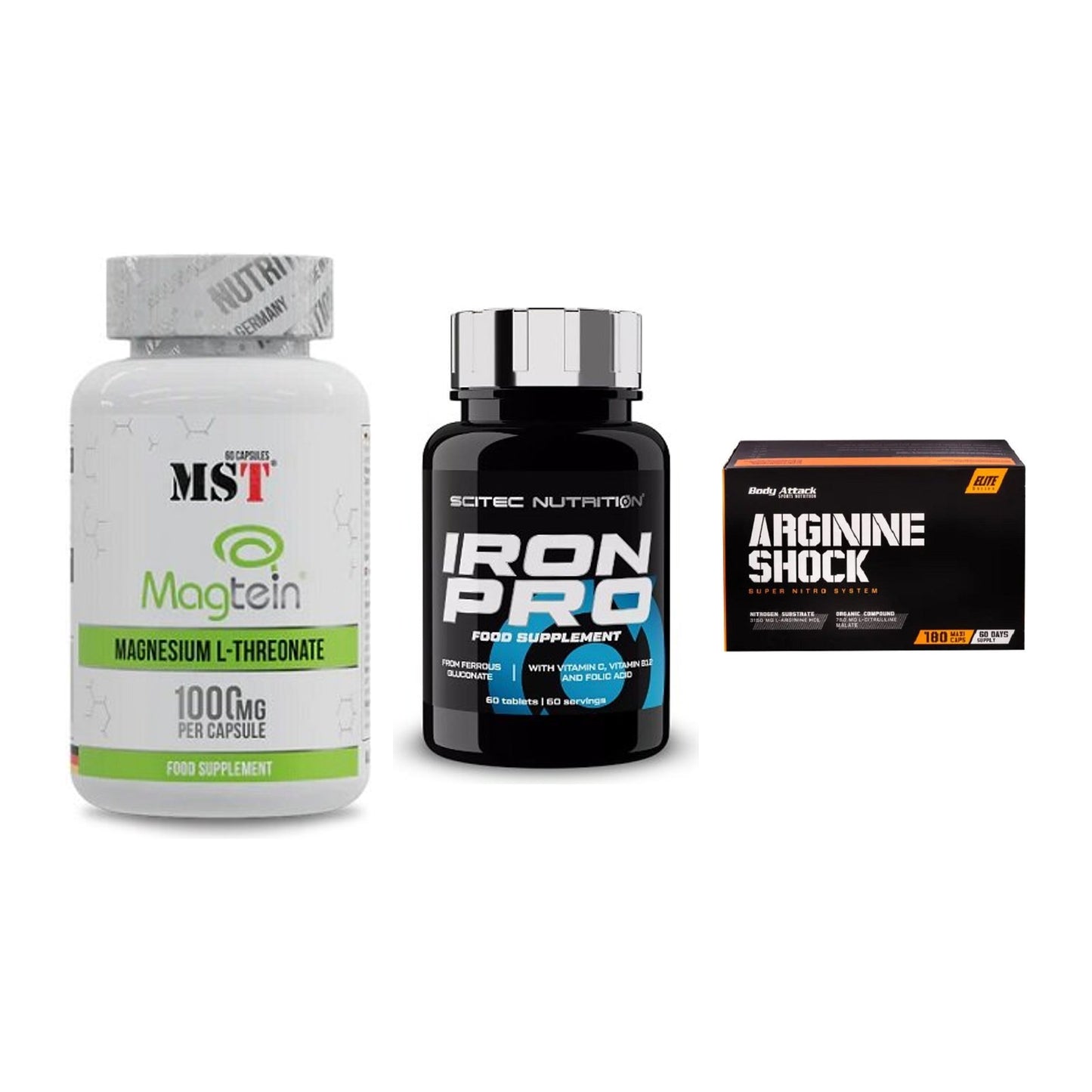 Ausdauer-Set: MST Magnesium + Scitec Iron Pro + Body Attack – alle enthaltenen Artikel