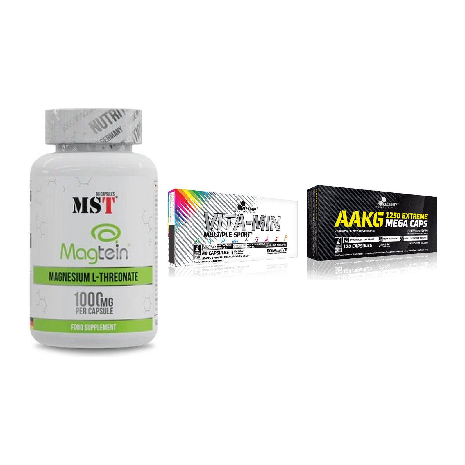 Ausdauer-Set: MST Magnesium + Olimp Vita-Min + Olimp AAKG – alle enthaltenen Artikel