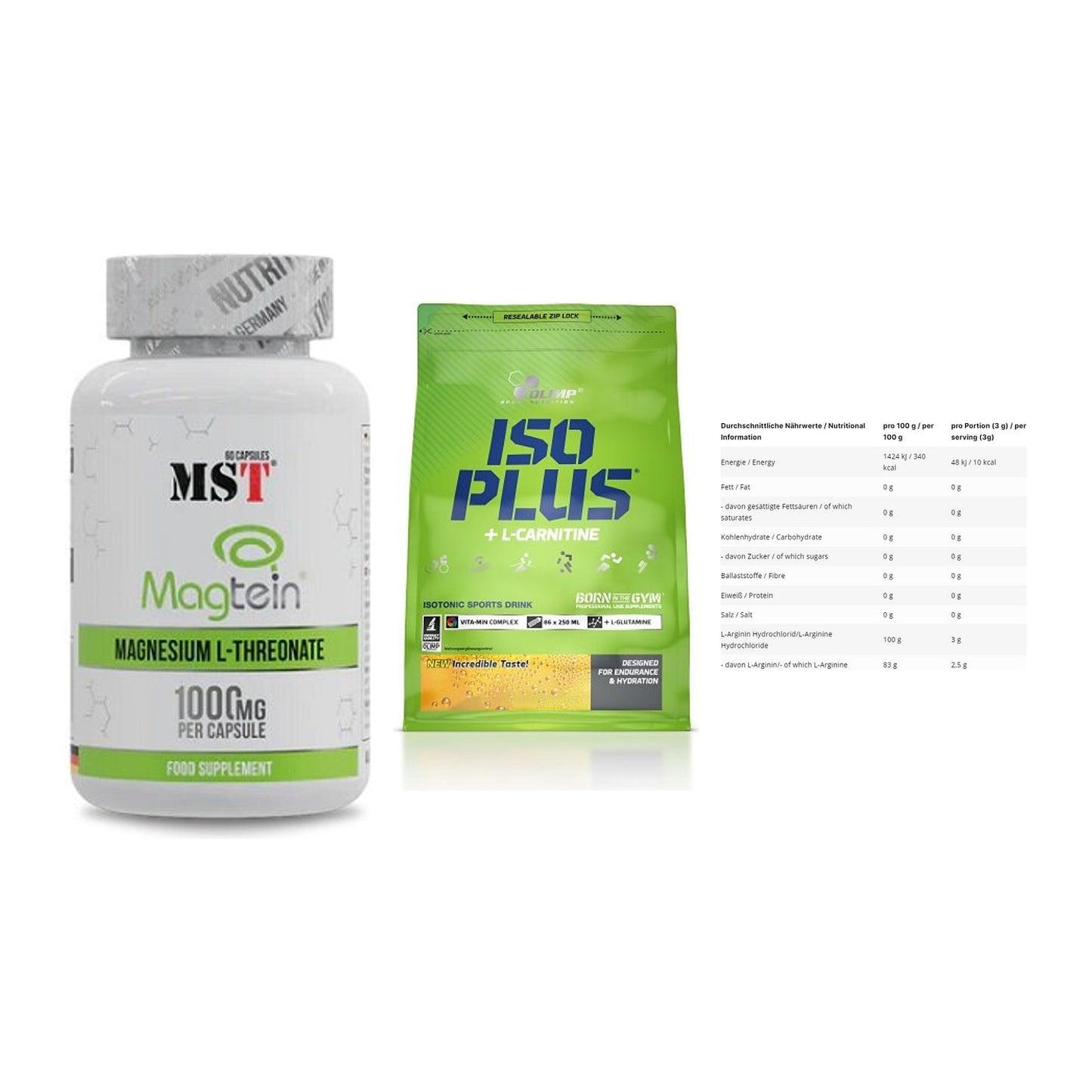 Ausdauer-Set: MST Magnesium + Olimp Iso Plus + INLEAD L-Arginin – alle enthaltenen Artikel