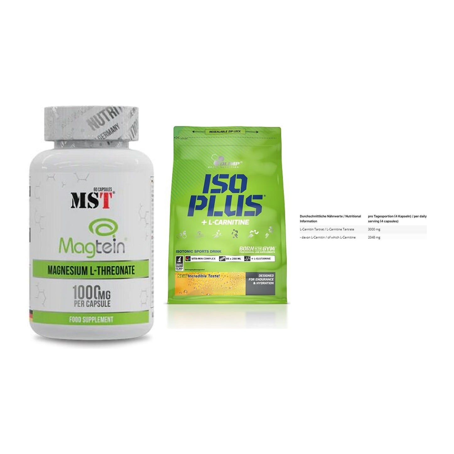 Ausdauer-Set: MST Magnesium + Olimp Iso Plus + INLEAD L-Carniti – alle enthaltenen Artikel