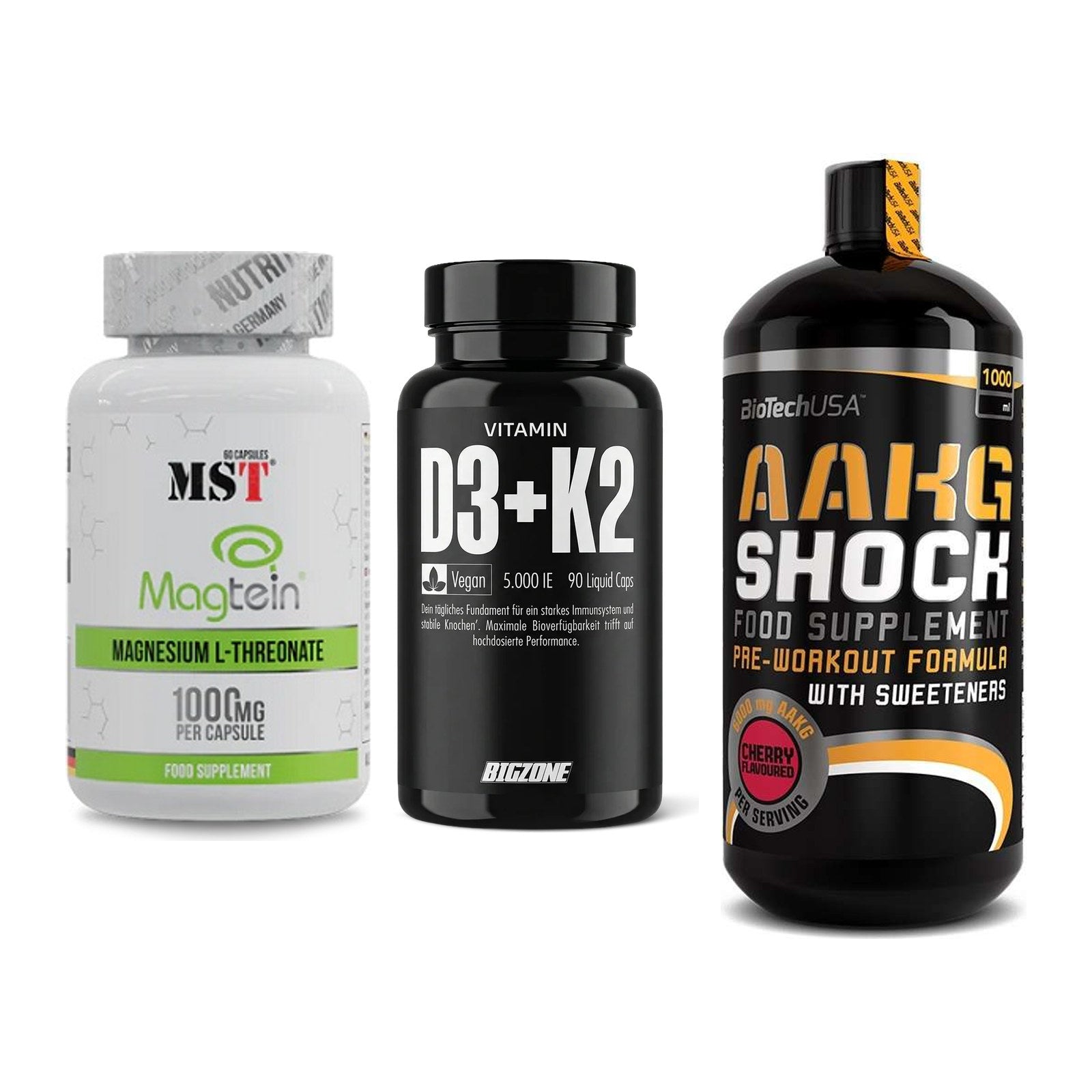 Ausdauer-Set: MST Magnesium + Big Zone Vitamin + BioTech AAKG – alle enthaltenen Artikel